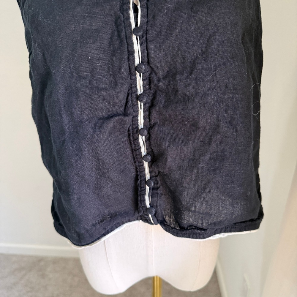 Tahari Black 100% Linen Button Front Vest Top Medium Minimal Elegant Old Money - Picture 4 of 9